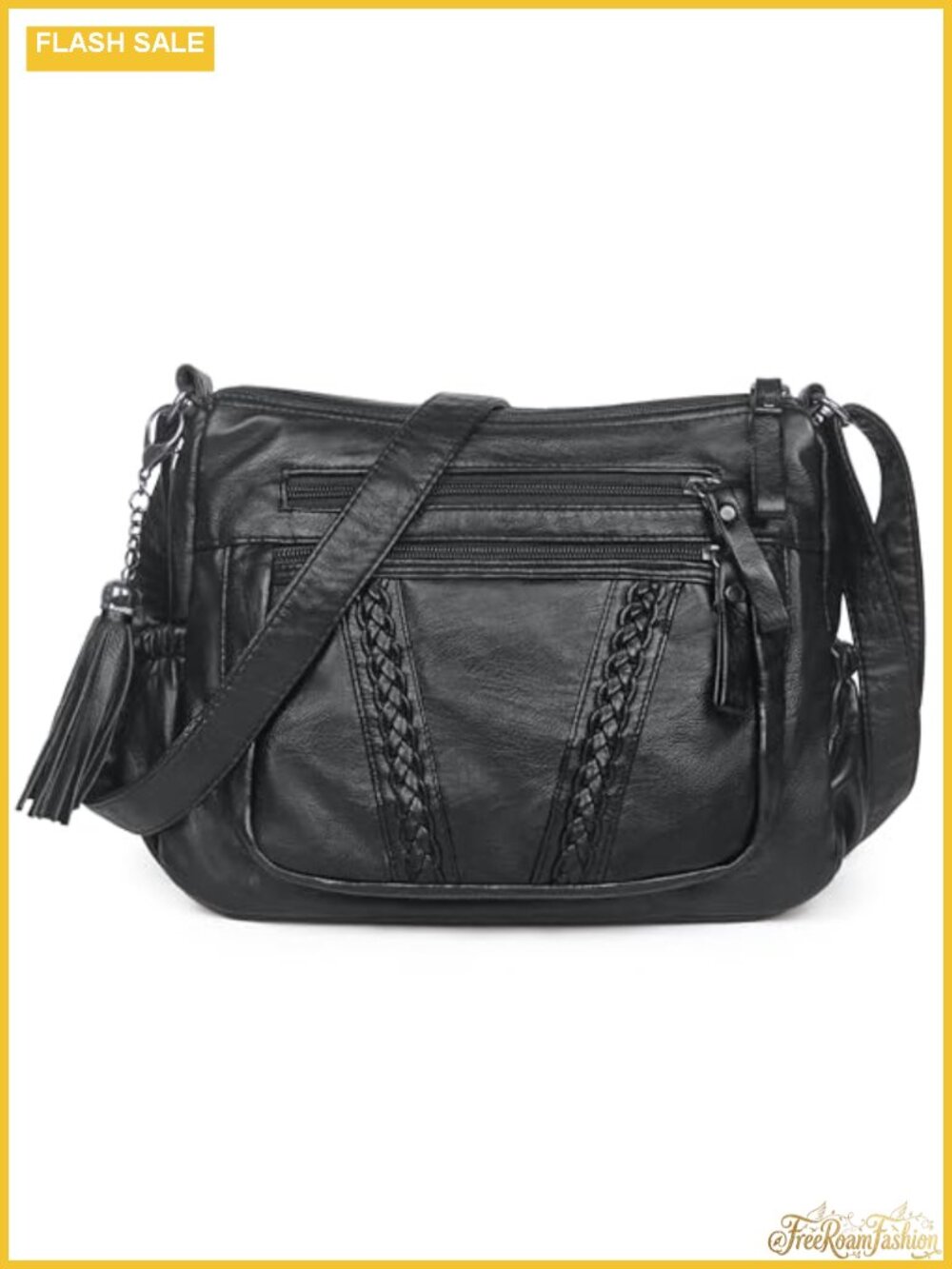 Women's PU Washed Leather Crossbody Bag with Tassel Soft Faux Leather Purse